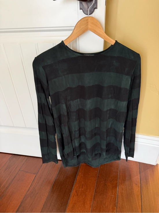 Tops - Annie Turbin hand dyed striped Long-Sleeve Crewneck Top - Dark Green and Black
